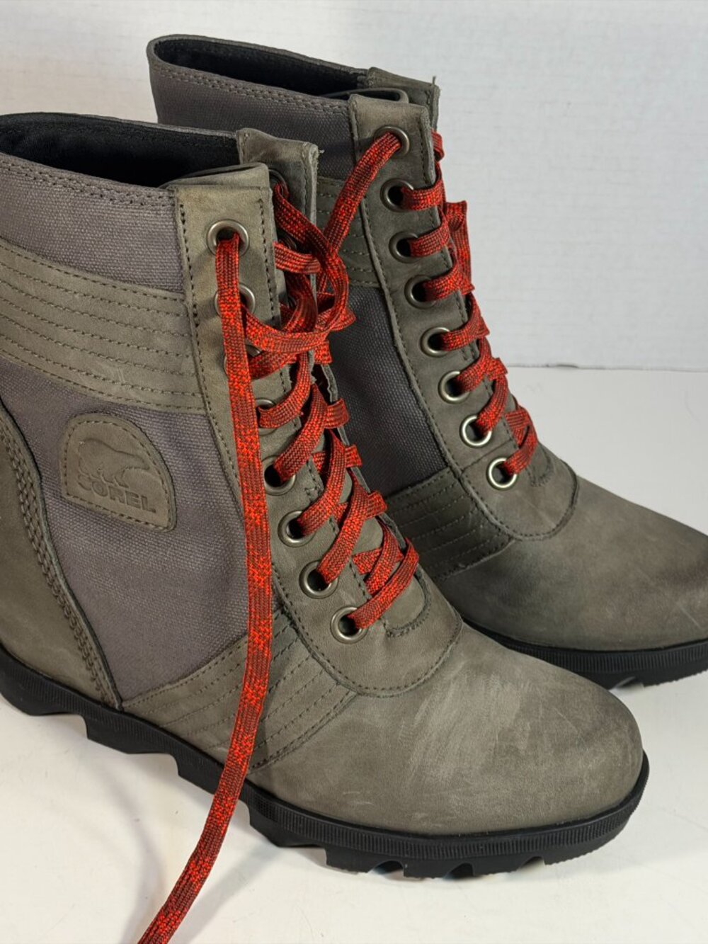 Sorel Lexi Wedge Boots size W-8.5, deep Quarray Gray leather